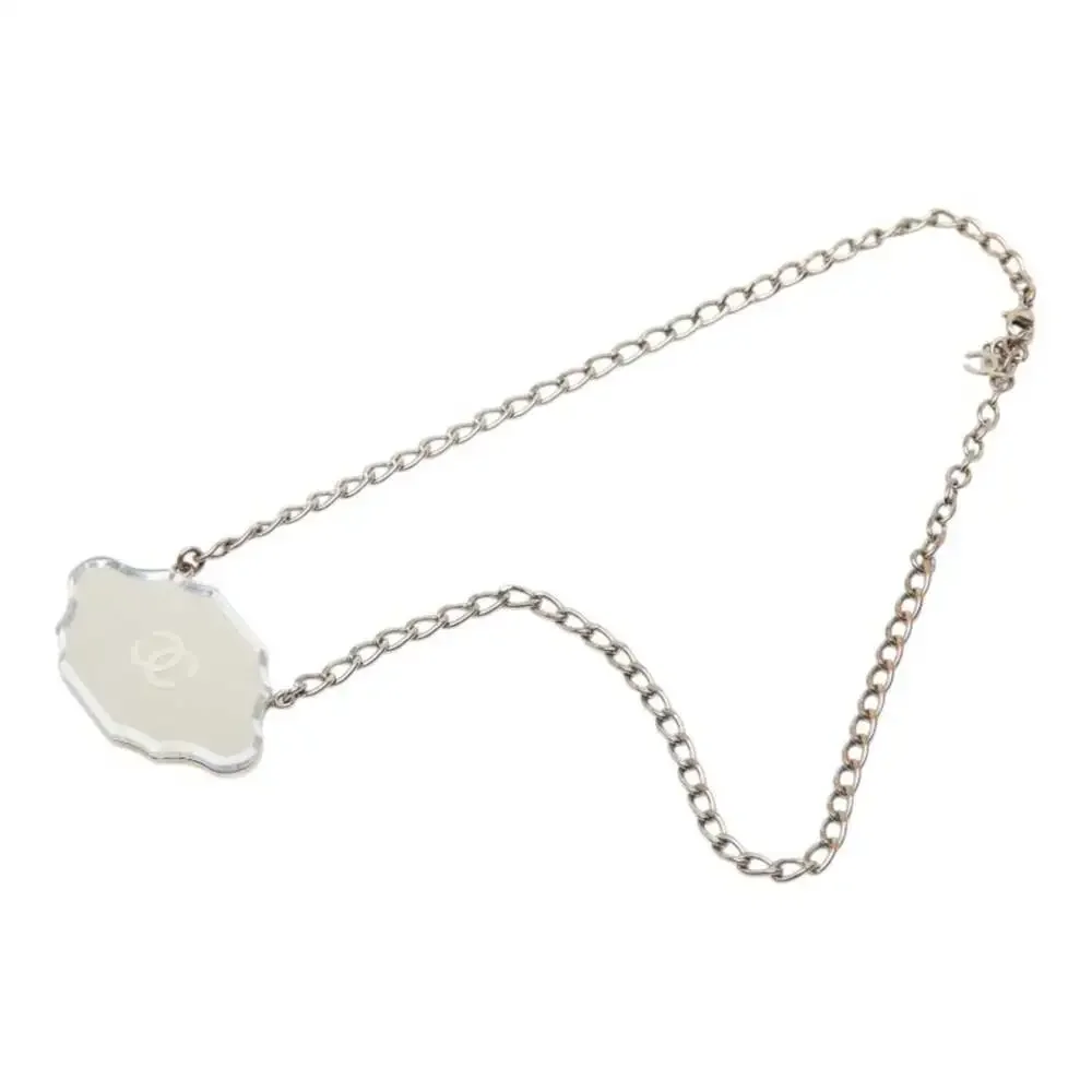 Chanel Cc Logo Pendant Necklace Silver- #250060C70B
